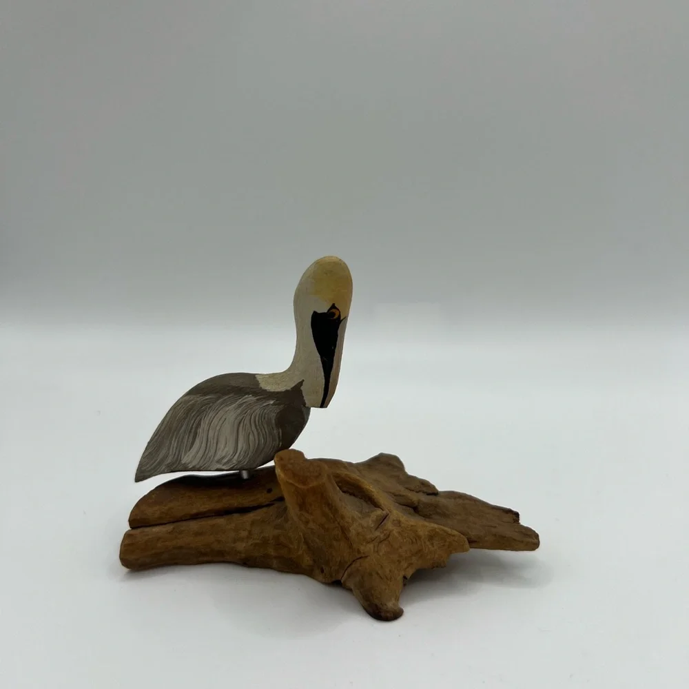 Whitton Handcarving Driftwood Statue Figurine Pelican Bird Collectible Vintage